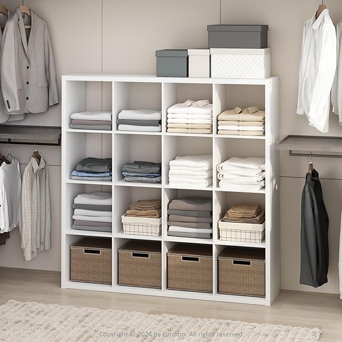 Furinno Cubic Closet Organizers and Storage, 16-Cube Closet Organizer, Open Shelf Closet Storage, Extra Thick Frame for Wardr