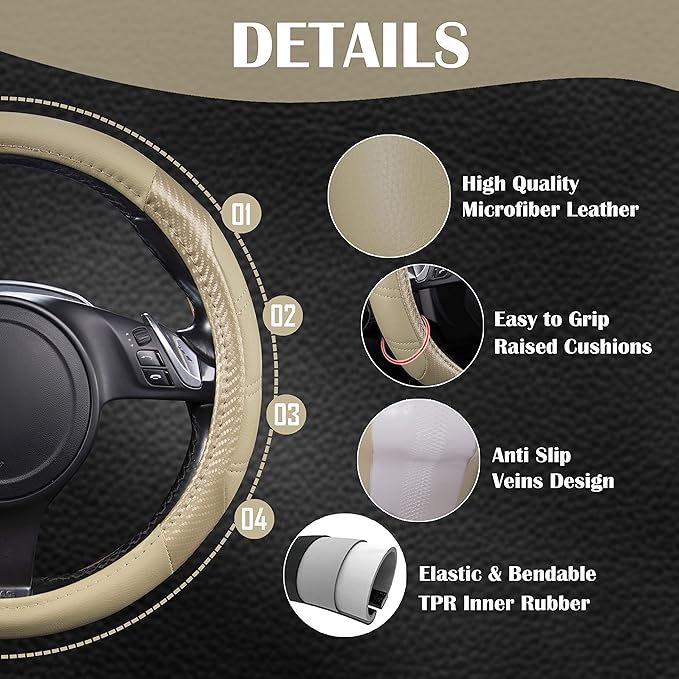 CAR PASS Line Rider Microfiber Leather Sporty Steering Wheel Cover Universal Fits for 95% Truck,SUV,Cars, Anti-Slip Safety Co