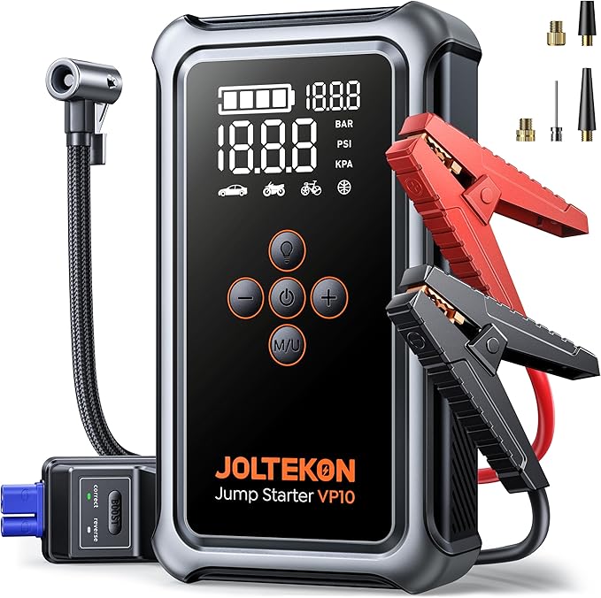 Jump Starter with Air Compressor, 5000A Portable Car Battery Jumper Starter(All Gas/10L Diesel) with 150PSI Auto-Shutoff