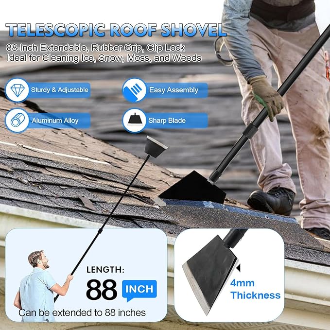 Floor Scraper, Garden Shovel Scraper, Paint Remove Tool for Ice, Tile, Tape, Glue, Ceiling, Concrete Cleaning Kit with 88inch Long Handle Heavy Duty - Metal Blade 4mm Thickness