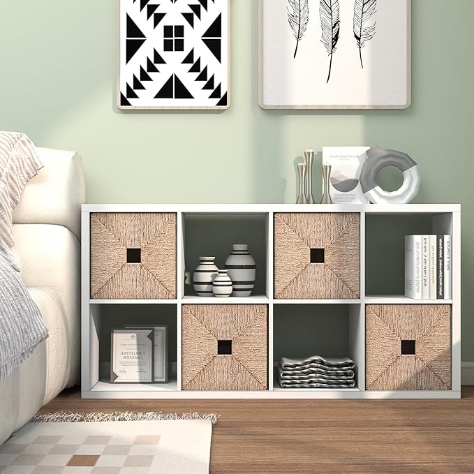 CTESNE【2026 Wooden Thick Frame 8 Cube Storage Organizer Shelf with Anti-Tipping Kits + Reversible Open Back Bookcase, Horizon