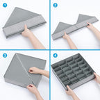 Sock Organizer 4 Pack, Foldable Underwear Drawer Organizer - 24 Cell for Socks, Handkerchiefs, Ties, Belts (Gray)