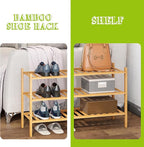 BMOSU 3-Tier Bamboo Shoe Rack Premium Stackable Shoe Shelf Storage Organizer for Hallway Closet Living Room Entryway Organize