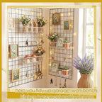 White 4 Pack Grid Wall Hanging Baskets with 16 S Hooks, 15.8 x 3.9 x 3.2 Inch Metal Wire Wall Mount Storage Baskets for Grid 