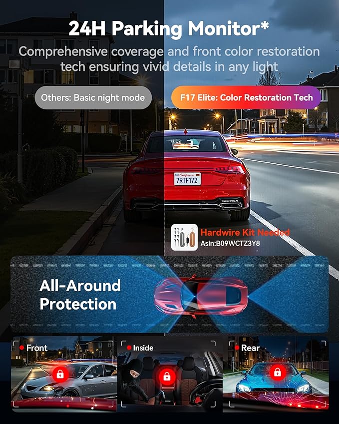 REDTIGER F17 Elite 4K Dash Cam 3 Channel, STARVIS 2 IMX678 & IMX675, 128GB Card, Full Night Color, 4K+2.5K+1080P Front and Re