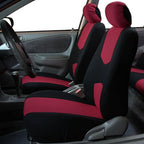 FH Group Car Seat Covers Flat Cloth Automotive Burgundy Full Set, Rear Solid Bench Universal Fit Combo Steering Wheel Cover & Seat Belt Pads Car Seat Protector Cars Trucks SUV Interior Accessories