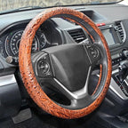 Car Steering Wheel Cover Universal 15 inch Auto Antislip Leather Protector Flower Grain Brown