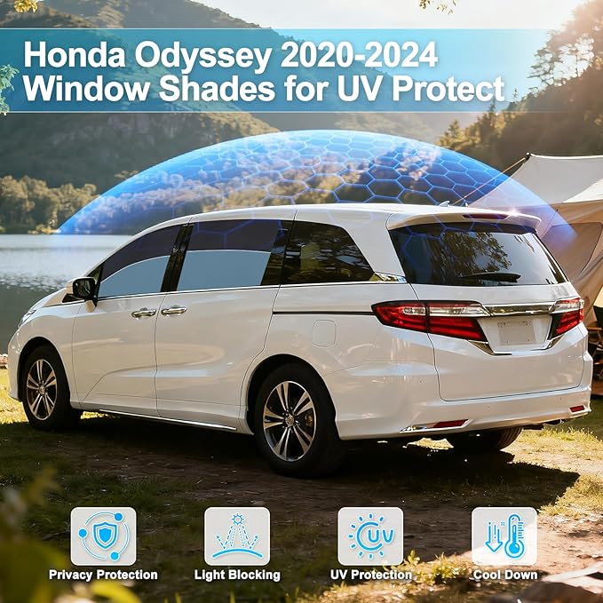 ZATOOTO Car Window Shades Custom Fit for Honda Odyssey 2020-2024 4-Pack Car Window Covers with 100% UV Protection and Total Blackout Privacy Heat Insulation for Family Travel Baby and Pet Safety