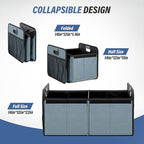 Simple Deluxe Car Trunk Organizer with Lid, Collapsible 2 Compartment 50L Automotive Storage Box with 5 Pocket, 600D Waterproo