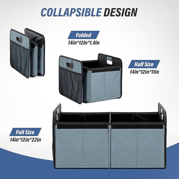 Simple Deluxe Car Trunk Organizer with Lid, Collapsible 2 Compartment 50L Automotive Storage Box with 5 Pocket, 600D