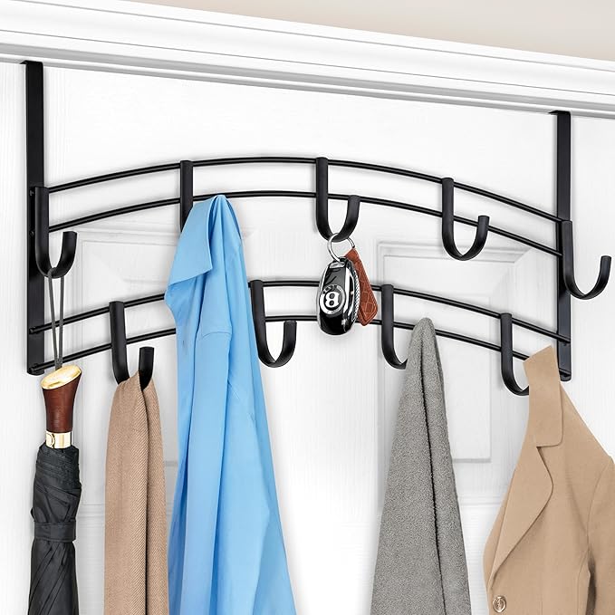 LYNK Professional® Home™ Over Door Hooks Rack - 9 Hook Over Door Hanger - Over Door Towel Rack - Hanging Towels or Clothes - 