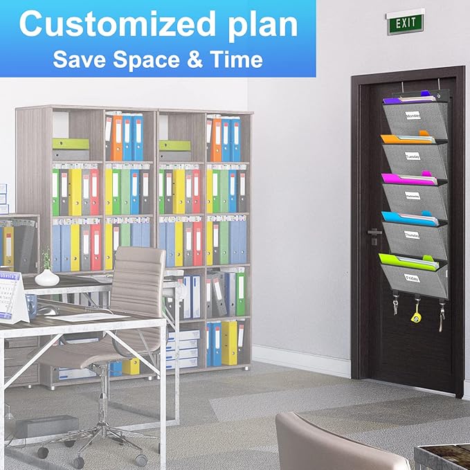 Over the Door File Organizer, Hanging File Folders, Wall Organizers and Storage for Mail, Magazine, Notebooks, Planners, Offi
