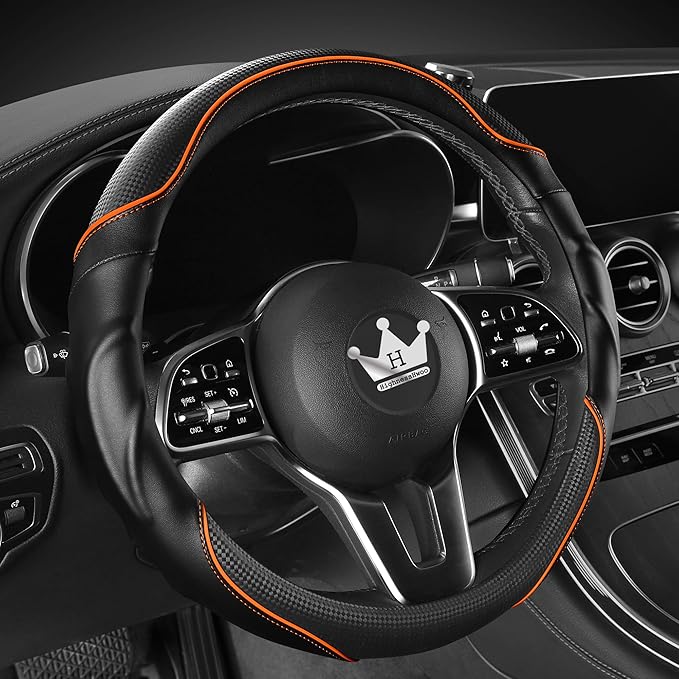 HighnessHwoo 3D Car Steering Wheel Cover Comfort Grip Massage Sporty Anti-Slip Carbon Fiber Faux Leather for F150, Trucks, Je