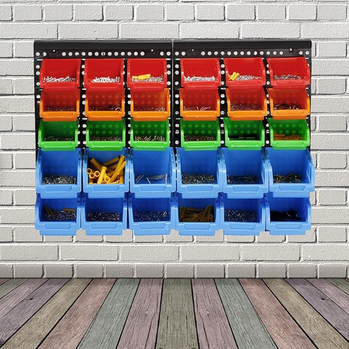 Wall Mounted Storage Bins Parts Rack 4 Colors Garage Plastic Shop Tool Organizer, ABS Plastic Garage Rack, Screw Storage 120 