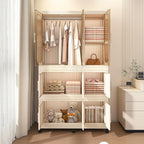 Portable Closet Wardrobe with Magnetic Doors, Foldable Armoire Wardrobe Closet with 1 Hanging Rod, 9 Cubes and 6 Hangers, Clo