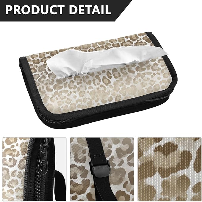 Car Tissue Holder Car Visor Organizer Tissue Box Holder for Car Sun Visor Organizer with Car Vehicle Accessories Essentials Interior for Women Men Brown and Beige Leopard Print