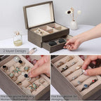 Meangood Jewelry Box Organizer for Women, 2 Layer Large Jewelry Storage Case, Rustic Wooden Jewelry Box with Mirror & Ring Tr