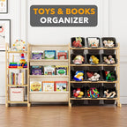 SpaceAid 3-in-1 Toy Storage Organizer with 4 Shelves and 12 Bins, Toy Organizers Storage 3-Tier Bookshelf, Kids Bin Shelf Box
