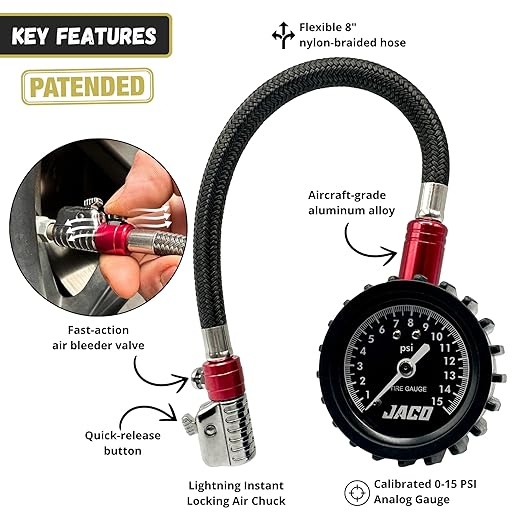 JACO ElitePro-X Low Pressure Tire Gauge with Lightning Chuck (0-15 PSI)