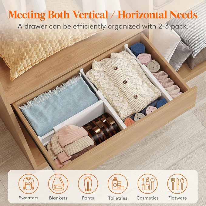 Lifewit 5 Pack Drawer Dividers 5" High, 13.5-22" Adjustable Clothes Organizers,Plastic Expandable Separators in Dresser/Bedro