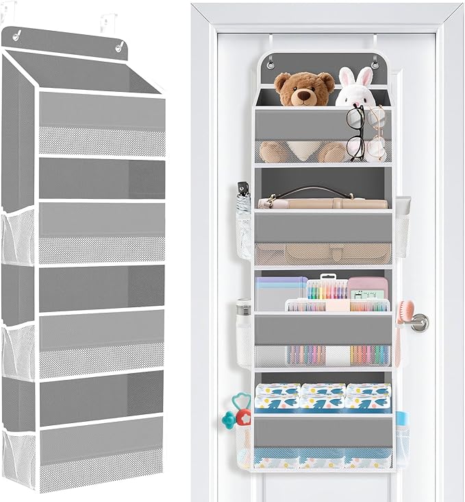 SpaceWhisper Over the Door Organizer, 4 Large Pocket Hanging Storage Organizer with 40lb Capacity, Space Saving for Nursery, 
