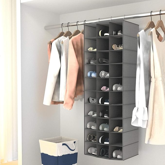 coastal rose Hanging Shoe Organizer for Closet, 30 Sections Hanging Closet Organizers and Storage Shelves Space Saving Shoe R
