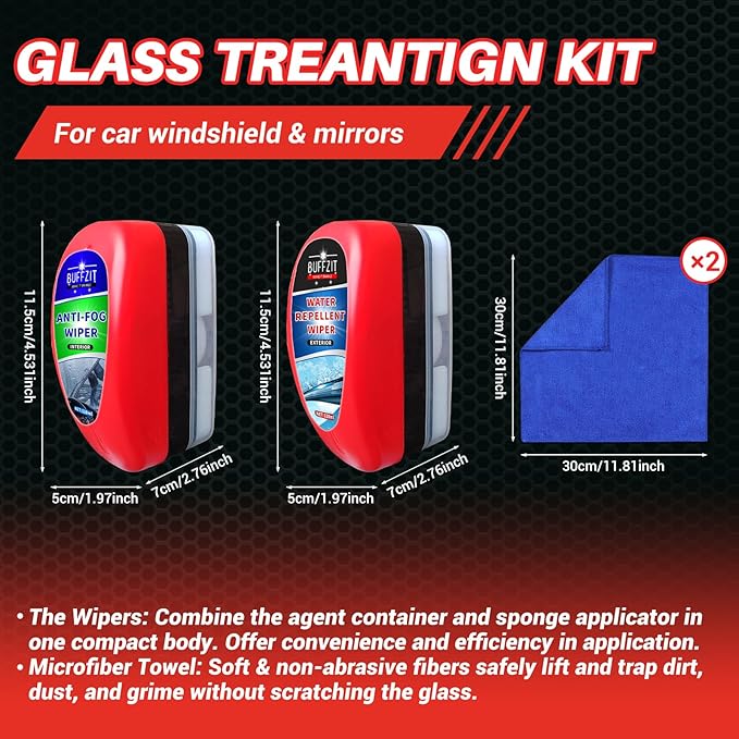 Car Water Repellent & Anti-Fog for Windshield – Quick Interior & Exterior Glass Treatment Bundle, Rain Repellent & Antifoggin