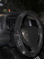 Fashion Car Ultra Bling Steering Wheel Cover with Sparkly Diamond Rhinestones, Gorgeous Accessory with Anti Slip Lining Extra Bling Especially Shiny Cat Exotic Universal (Black Kitty Silver)