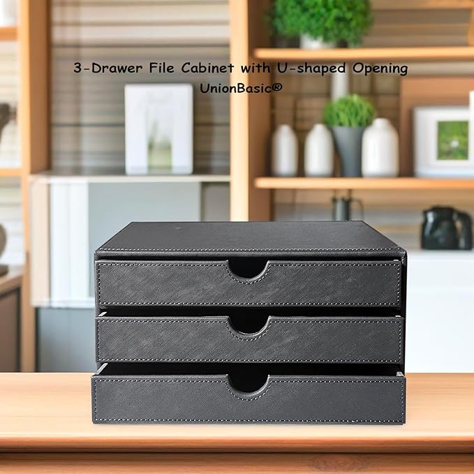 UnionBasic Document Organizer, 3-Drawer File Cabinet Document Storage Box, Office Desktop Filing Organizer, Elegent Grey