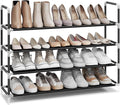 SONGMICS 4-Tier Shoe Rack, Shoe Storage for Hallway Closet, Slim and Space-Saving, Metal Frame, Non-Woven Fabric Shelves, Bla