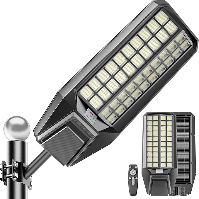 loyoele 900000LM 10000W Solar Street Lights Outdoor – LED Solar Light with Motion Detection, Dusk to Dawn, Weatherproof, Ideal for Security Lighting in Driveways and Parking Lots (1 Pack)