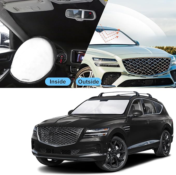 TINGLU Sun Shade for Genesis GV80 2021-2025 2026 Accessories Windshield Sun Shade Window Shade UV Rays Protection Sun Visor Cover with Steering Wheel Sunshade Storage Bag
