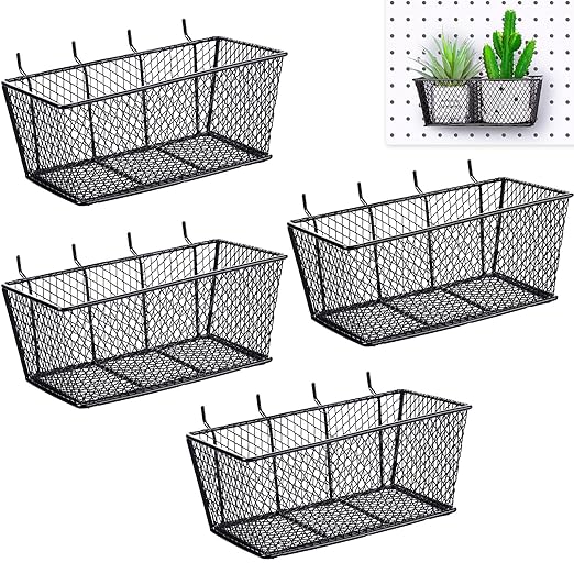 Sieral 4 Pcs Pegboard Baskets Metal Wire Shelf Baskets Peg Board Organizer Accessories Wall Mount Organizer Attachments for G