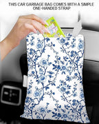 Car Trash Can, Durable Hanging Car Trash Garbage Bag, Cute Automotive Garbage Cans Organizer, Cute Blue Floral