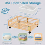 Under Bed Storage Containers with Wheels, Larger Bamboo Wood Under Furniture Storage Containers with Dust Bags，Rolling for Sh