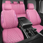 CAR PASS Bling Diamond Pink Leather Car Seat Covers Full Sets Interior Sets, Waterproof Shining Glitter Sparkly Crystal Unive