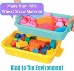 Carolart 3 Pack, Empty Sensory Bin, Wheat Straw Material，13.5 Inch Storage Container, Portable Plastic Storage Bins, Stackabl