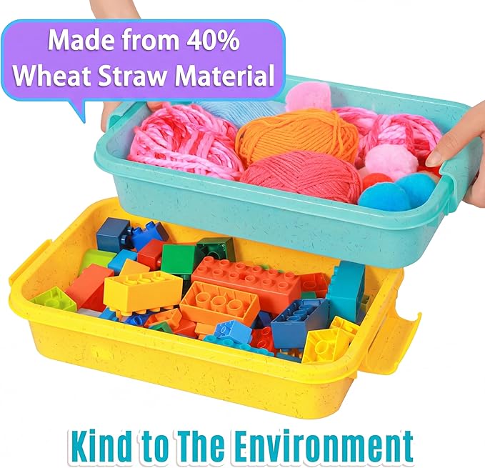 Carolart 3 Pack, Empty Sensory Bin, Wheat Straw Material，13.5 Inch Storage Container, Portable Plastic Storage Bins, Stackabl