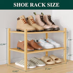 Smiry Small Bamboo Shoe Rack 2-Tier, Stackable Wooden Shoe Organizer for Entryway & Closet, Free Standing Wood Shoe Storage S