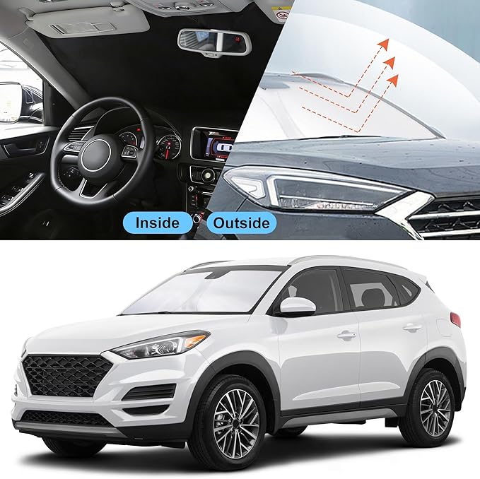 Front Windshield Sun Shade Foldable Car Front Window Sun Shade Windshield Shade Custom Fit for 2016-2021 Hyundai Tucson Block UV Rays Car Accessories Heat Keep Cooler