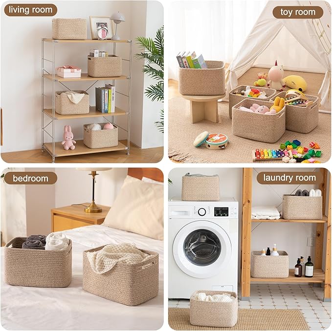 OIASKET Storage Baskets for Organizing, Woven Decorative Baskets for Shelves - Books, Towels, and Clothes, Cotton Rope Toy St