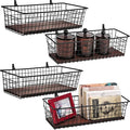 4 Set [Extra Large] Portable Metal Farmhouse Wall Decor Storage Organizer Basket Bin with Handles and Floating Shelves for Ha