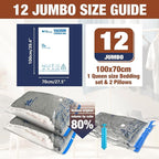 HIBAG Vacuum Storage Bags, 12 Jumbo Vacuum Seal Bags for Clothing, Space Bags for Clothes, Comforters, Blankets, Bedding (12J