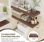 Deep Floating Shelves | 36 Inch Walnut Floating Shelves Set of 2 | 12 Inch Deep Rustic Wood Shelves for Wall | 36" W x 12" D 