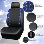 CAR PASS Bling Diamond Car Seat Covers Full Set, Shining Rhinestone Waterproof Faux Leather, Rear with Zipper, Universal Fit Automotive Glitter Crystal Sparkle Strips for Cute Women Girl, Blue