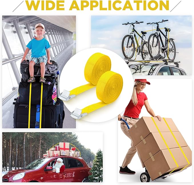 Riakrum 15 Pack 16 Feet Lashing Straps Adjustable Kayaks Tie Down Cam Buckle Straps with Buckles up to 250lbs for Cargo, Luggage, Motorcycles, Truck, Car Roof Rack, Sup Surfboard(Yellow)