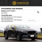 Dasbecan Right Passenger Side Mirror Glass Compatible with Mazda CX-5 2017-2023 CX-9 2016-2023 with Heated Blind Spot Detection Convex Glass with Backing Plate Replaces TK71691G1 TK71-69-G1