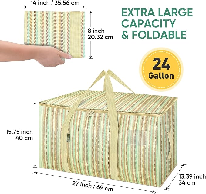 BALEINE 8-Pack Oversized Moving Bags with Reinforced Handles, Heavy-Duty Storage Tote for Clothes, Moving Supplies (Color Str