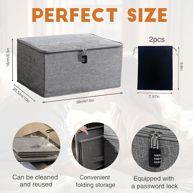 Locking Game Toy Storage Organizer Lock Box Toy Storage Bins Game Toys Storage Bags with 2 Drawstring Bags, Large capacity 15