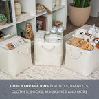OrganiHaus 11x11 Cube Storage Bins 4 Pack, Foldable Cube Storage Organizer w/ Rope Handles, Collapsible Fabric Bins for Toys,